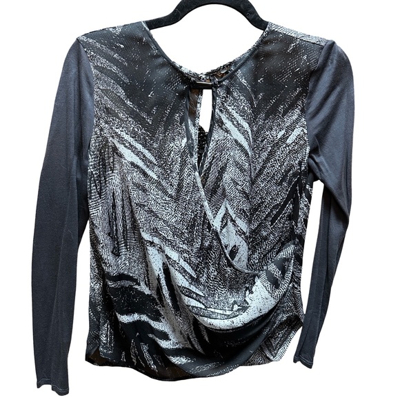 Armani Exchange Black and Gray Patterned Long Sleeve Top - Picture 1 of 6